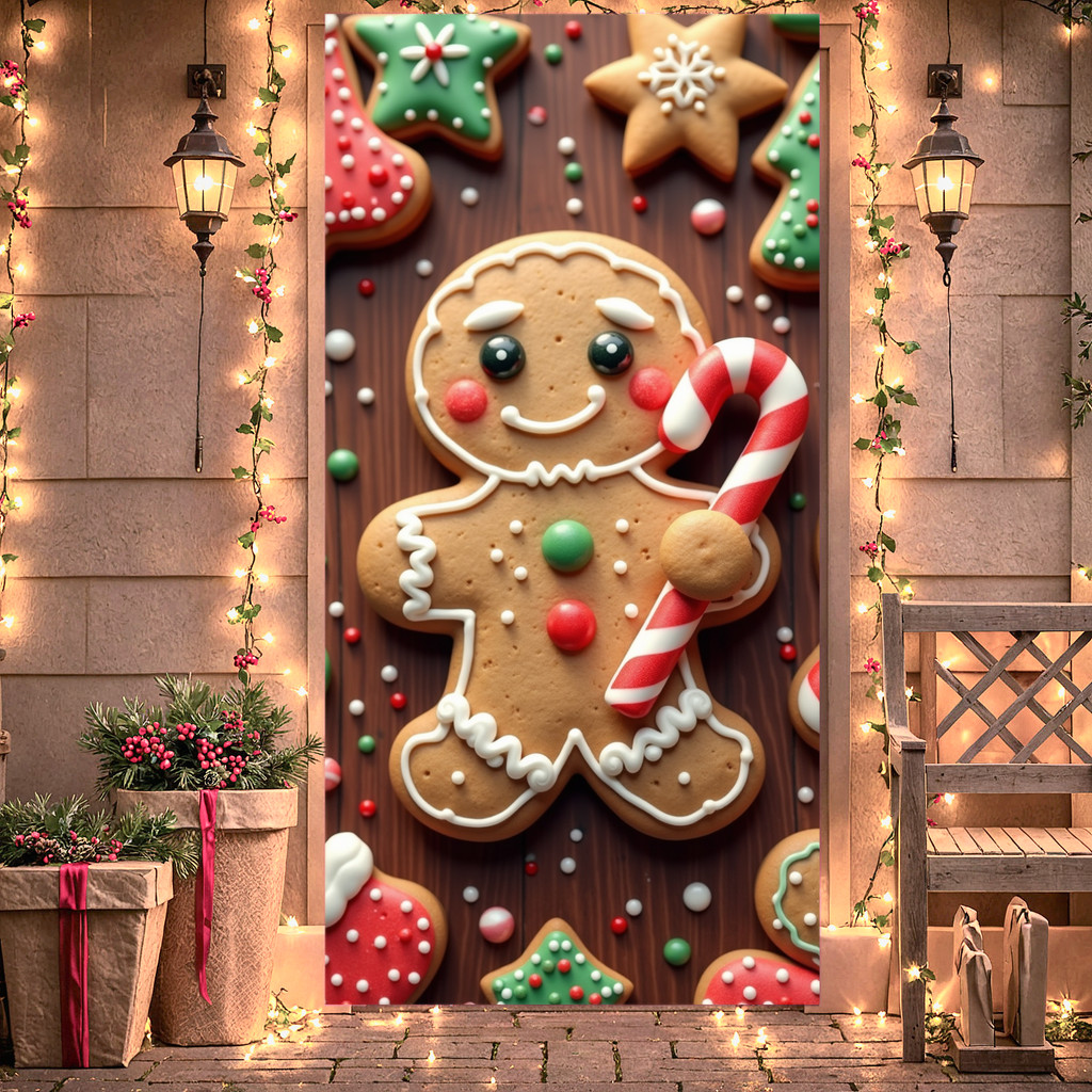 70.8×35.4 Inches Christmas Gingerbread House Door Cover Decorations ...