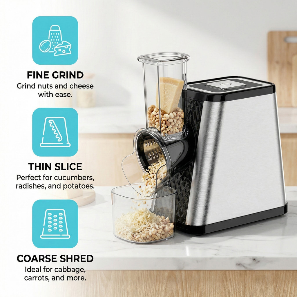 5-in-1 electric vegetable slicer 800W stainless steel slicer chopper ...