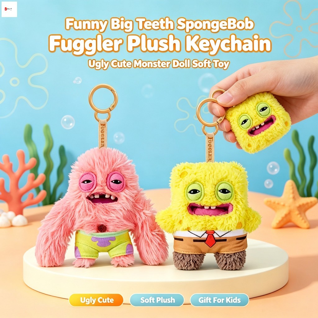 Funny Big Teeths SpongeBob Fuggler Plush Keychain - Ugly Cute Monster ...
