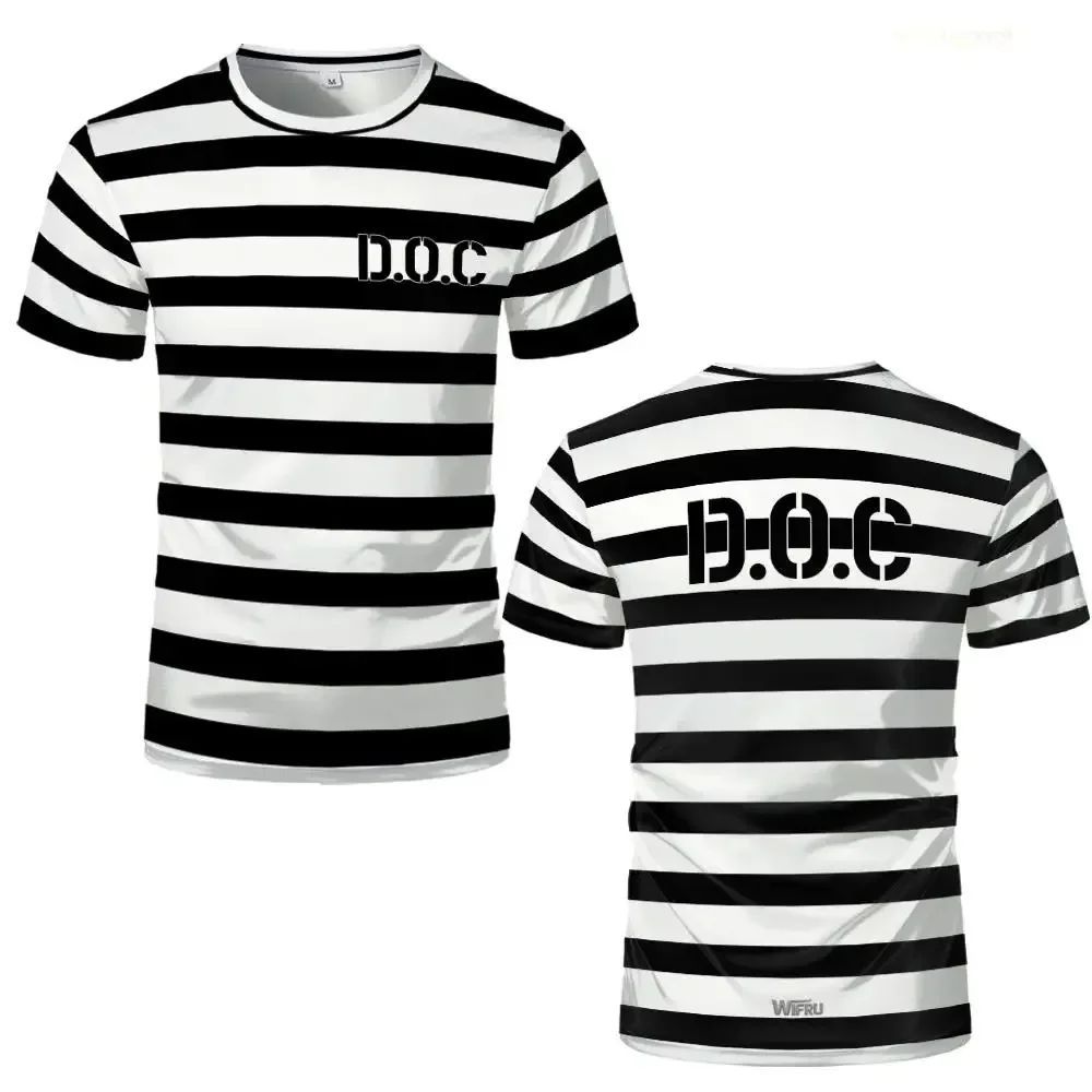 2026 New Prisoner Striped T-Shirt Black White Prison Theme Fun And ...