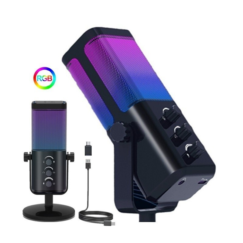 M7 USB Condenser Microphone RGB PC Gaming Live Stream Recording Noise ...