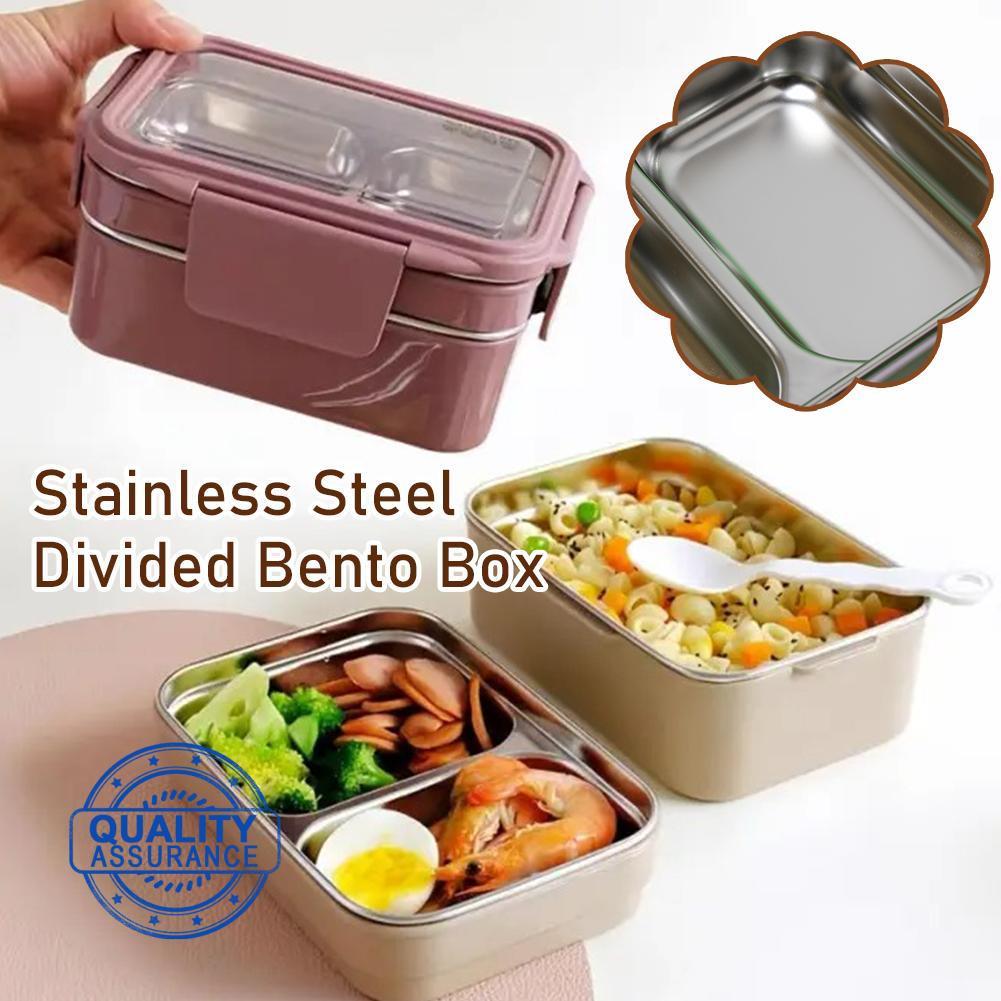 Stainless Steel Divided Bento Box Japanese Double-layer Rectangle ...