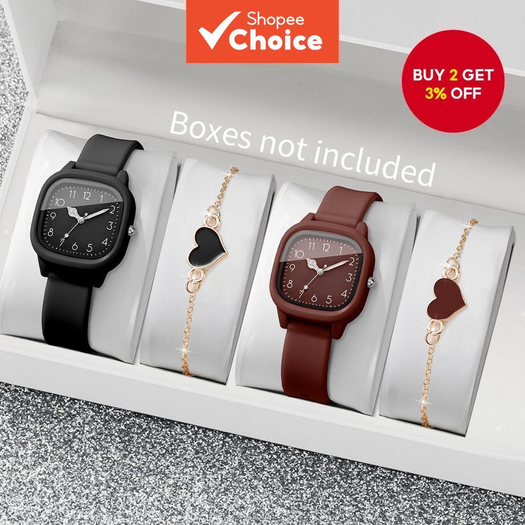 2/4PCS Fashion Square Women Watches Casual Silicone Strap Quartz ...