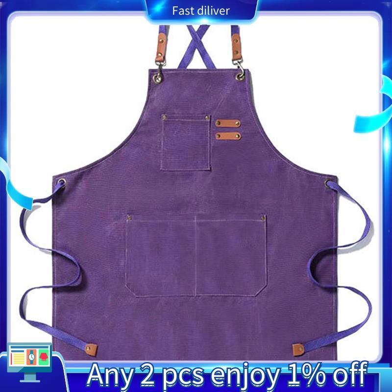 Canvas Kitchen Apron for Men Women Chef Cooking Apron Back 3 Pockets ...