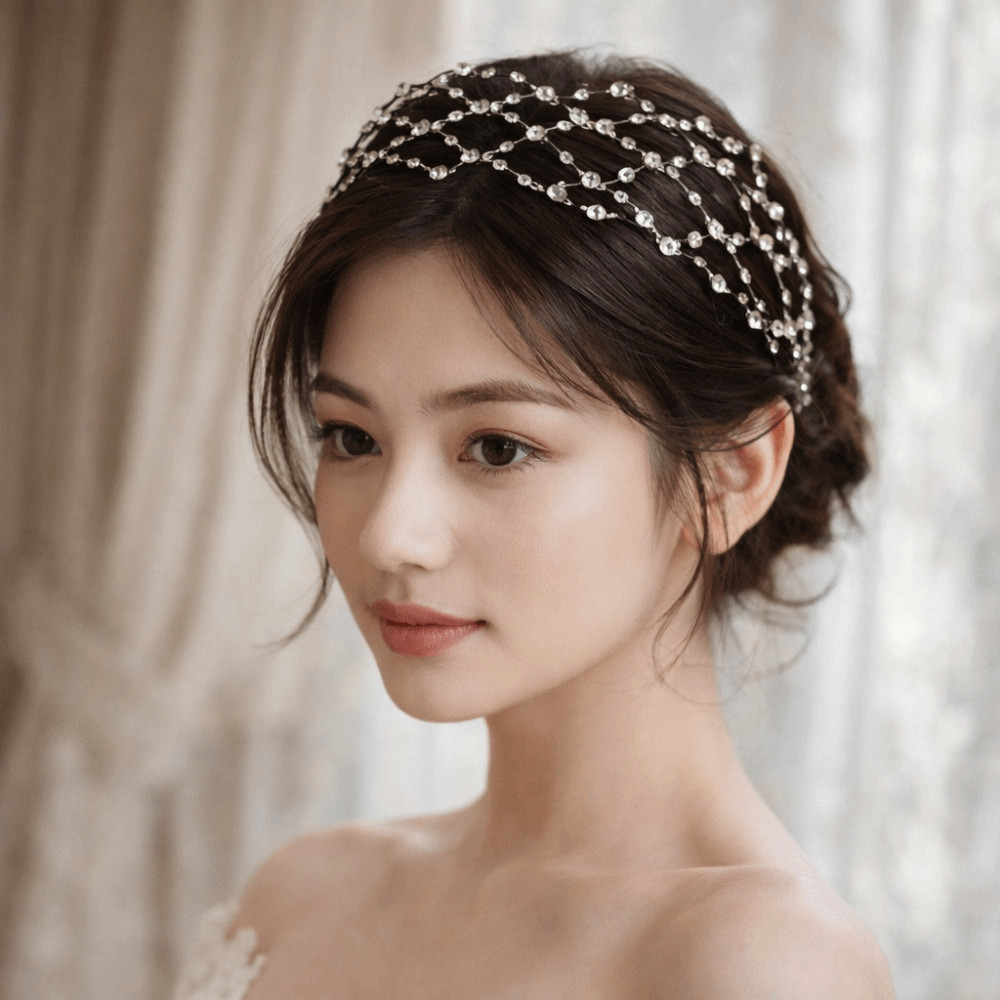 GPEQE Hair Net Crown, Sparkling Handmade Rhinestone Tiara, Elegant ...