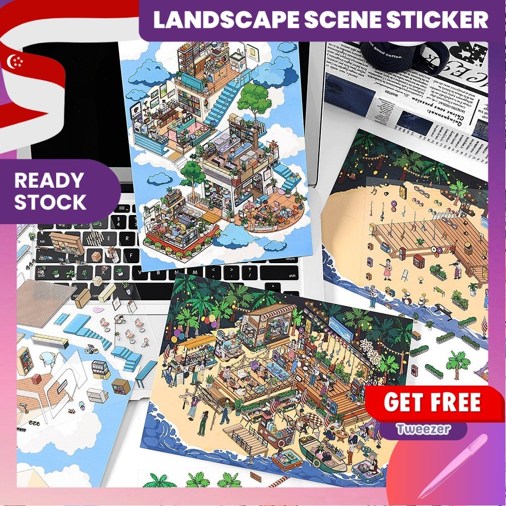 KW - Infeel Me Island Party Cloud Coffee 3D DIY Sticker Book, Miniature ...
