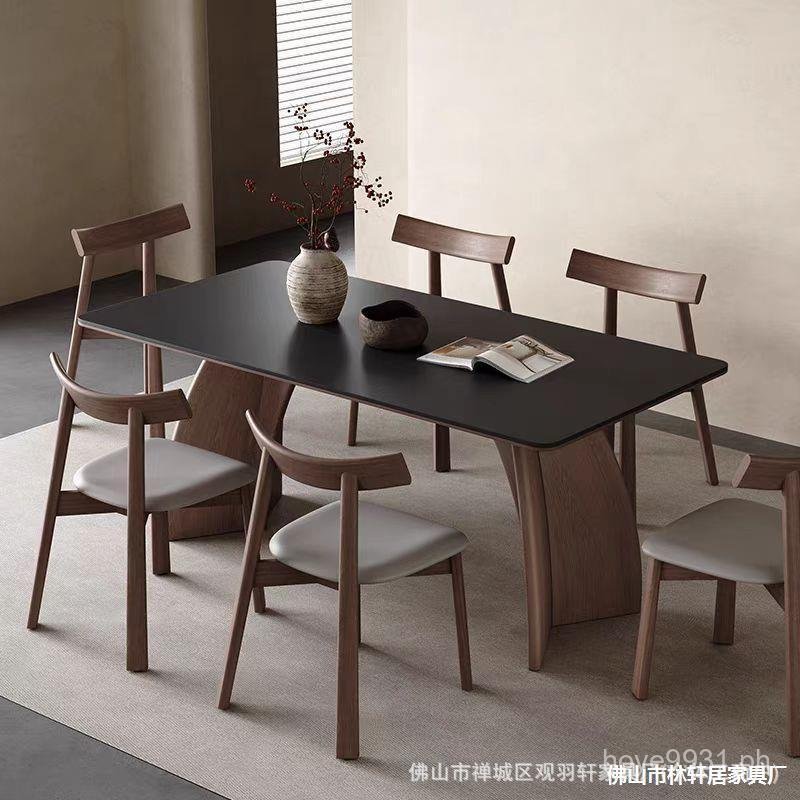 Rock Rubber Wood Light Dining Table Modern Rectangular Walnut Color ...