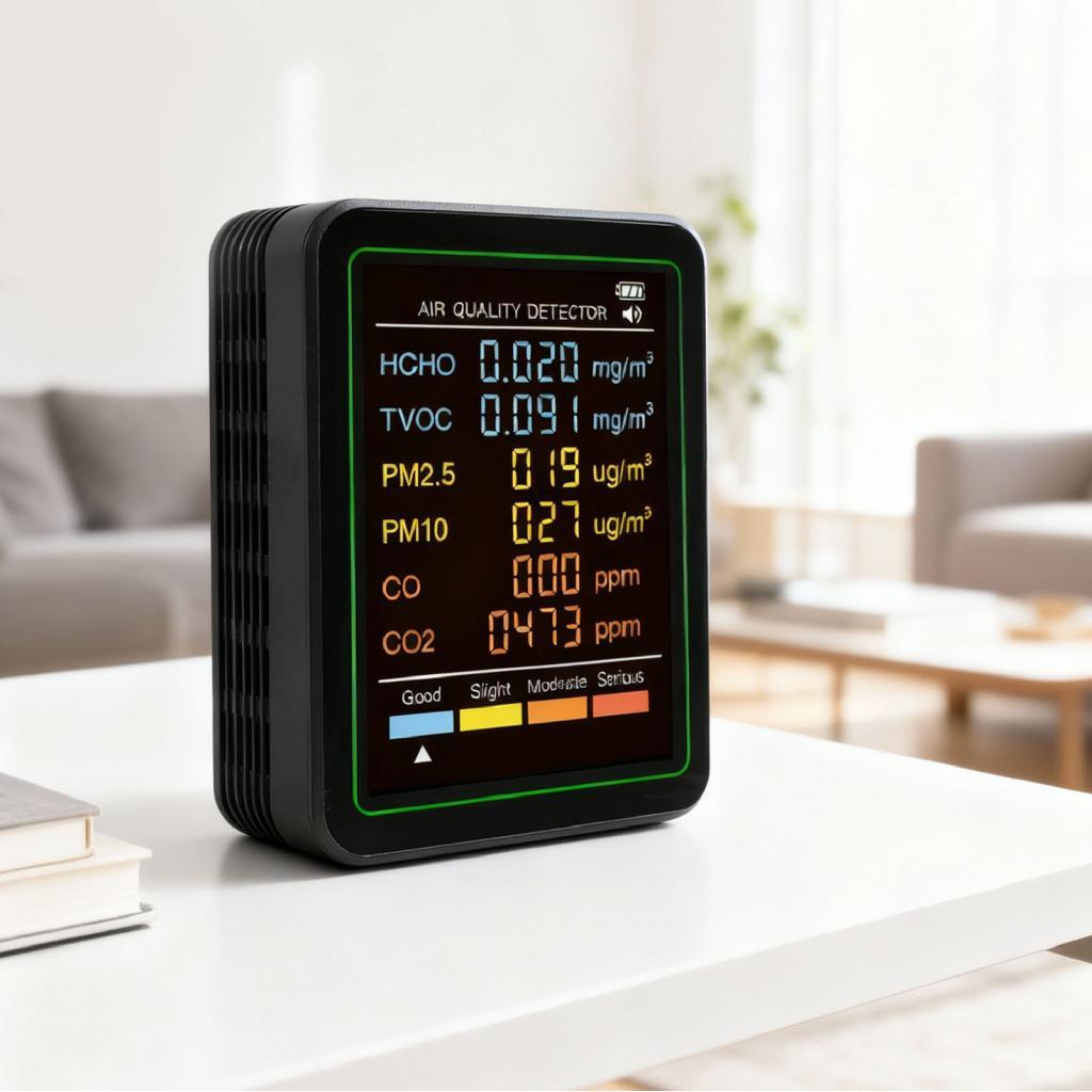 6 in 1 Air Quality Monitor with CO CO2 TVOC HCHO PM2.5 PM10 Detection ...