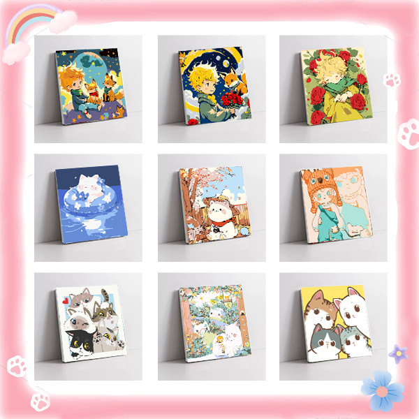 20*20 cartoon cute cat digital oil painting leisure vacation wall ...