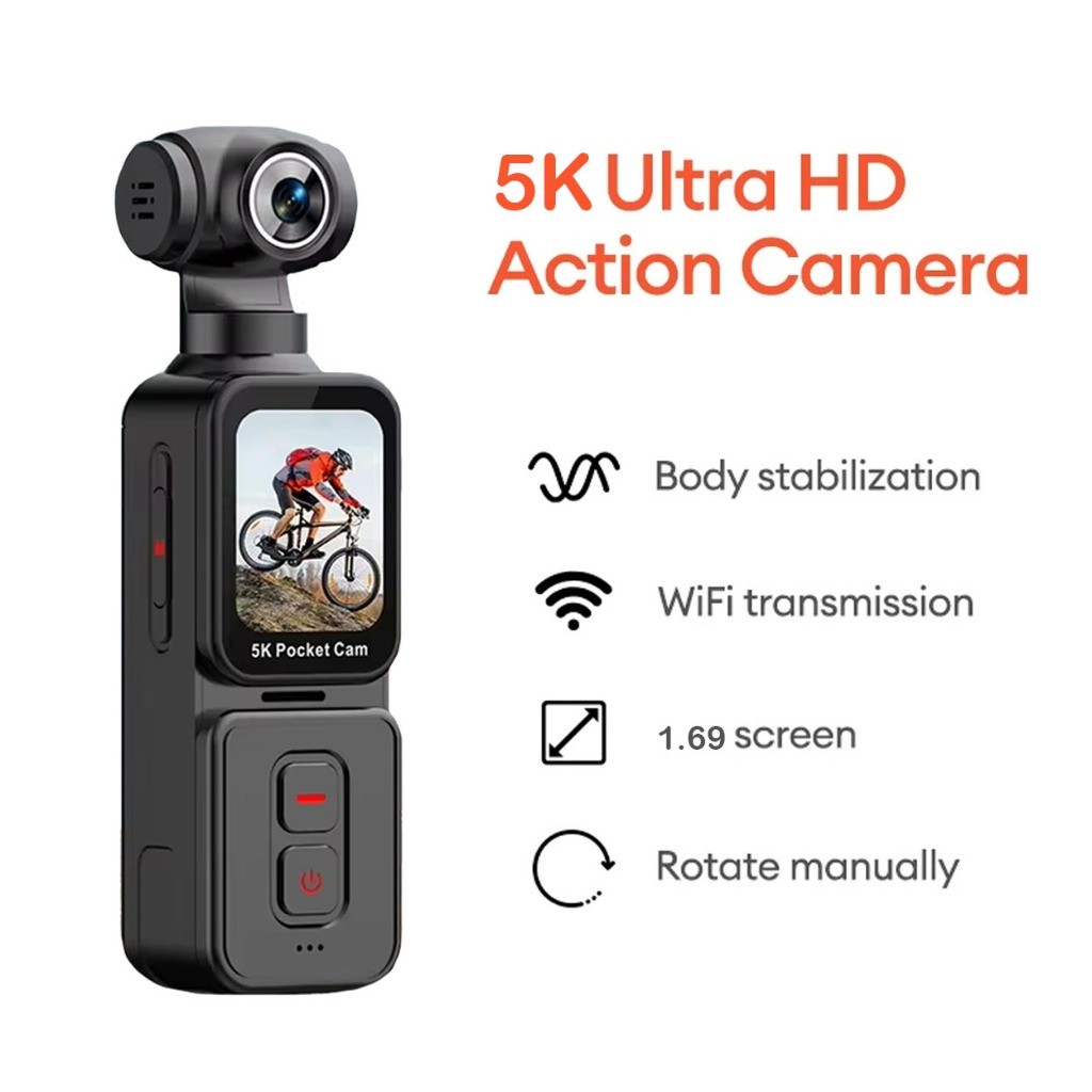 5K Pocket Action Camera WiFi Touch Screen Camera 270° Rotation Rotate ...