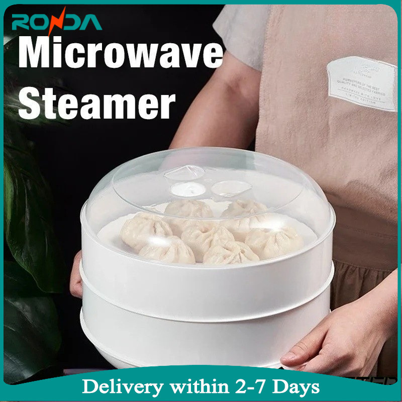 Multi Layer Round Microwave Steamer Container with Lid BPA-Free Healthy ...