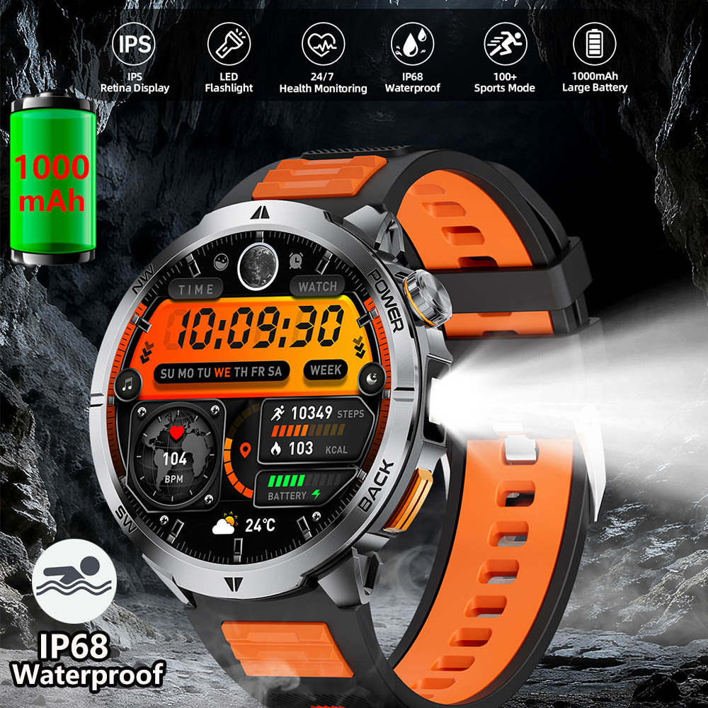2026 Outdoor Smart Watch 1000mAh Super Capacity Battery LED Flashlight ...