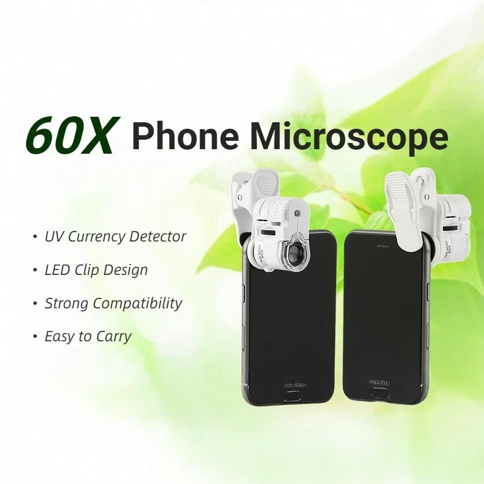 Mini Clip On Microscope 60X Magnification with UV LED - Practical ...