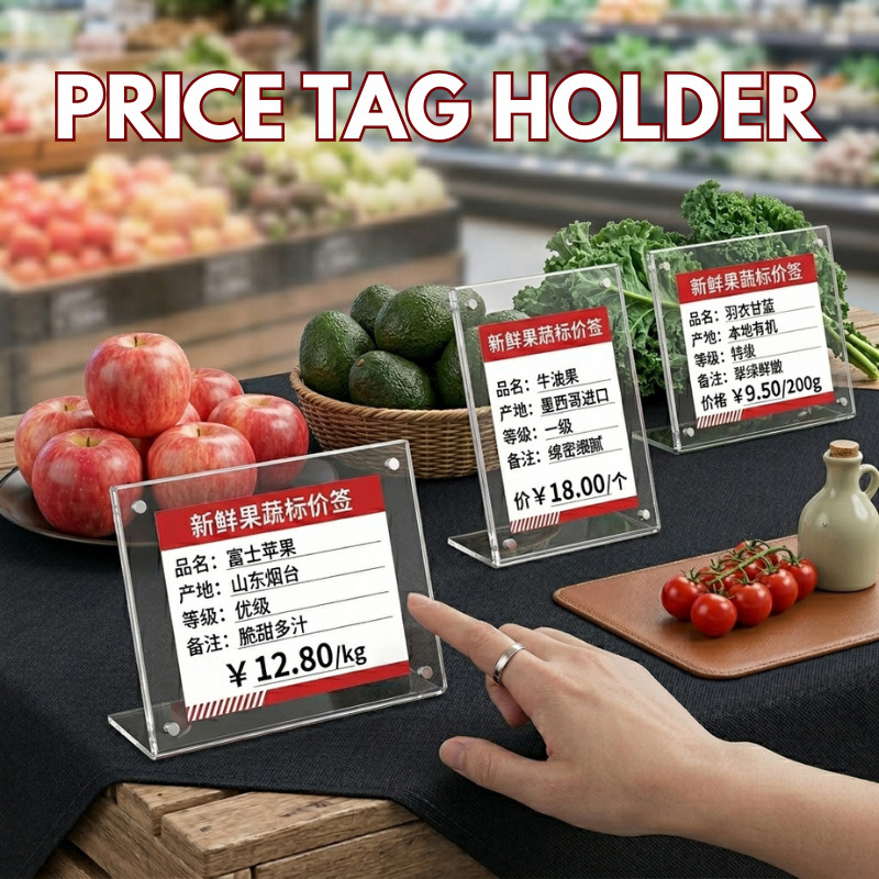 10PCS Label Display Holder Acrylic Clear Desktop Price Tag Name Sign ...