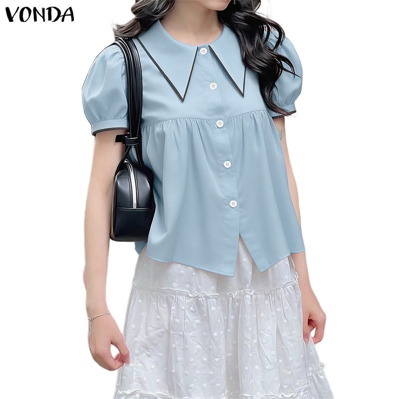 VONDA Women Korean Girlish Style Rectangular Neckline Contrasting Color ...