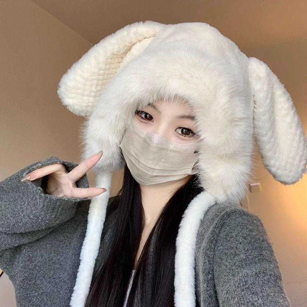 APPEAR Plush Ear Protection Hat, Wool Winter Big Rabbit Ears Hat, Soft ...