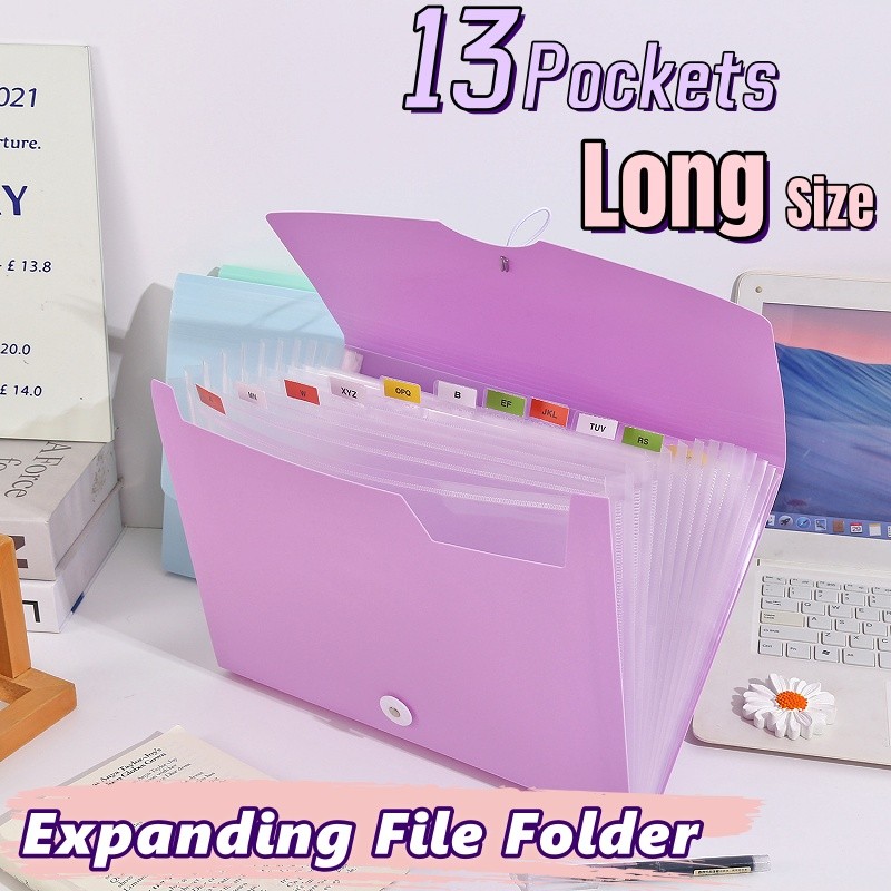 Long Expanding File Folder with Elastic Rope Buckle 13Pockets Large ...