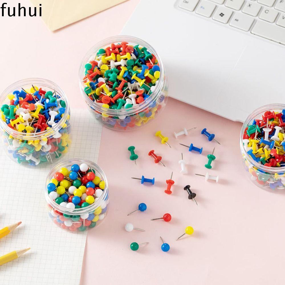 FUHUI 100PCS Pushpin Thumbtack, Buttons Pins Wall Cards Photos Board ...