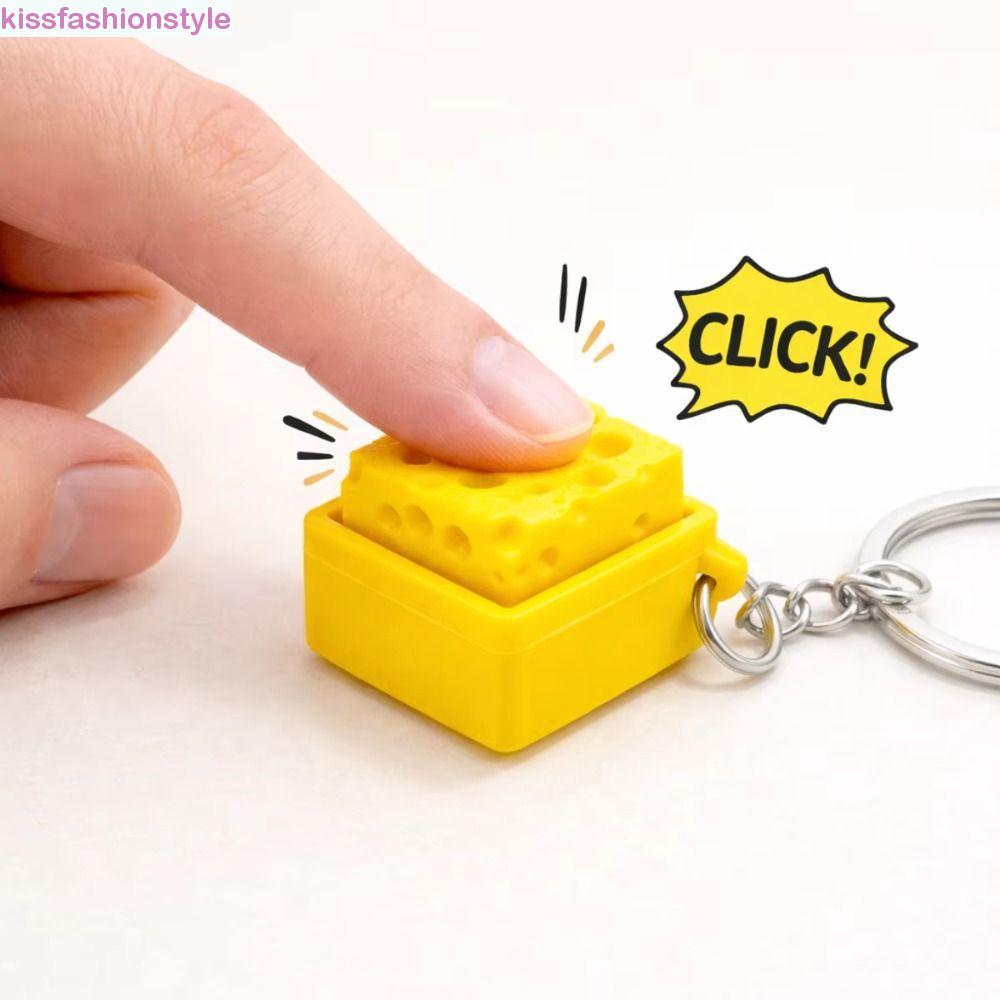 KISSFASHIONSTYLE Cheese Clicker Fidget Keychain, Squeeze Sound Portable ...
