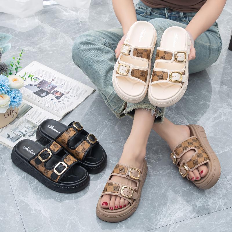 Josida 2026 Women's Plaid Print Platform Slides - Double Buckle Strap ...