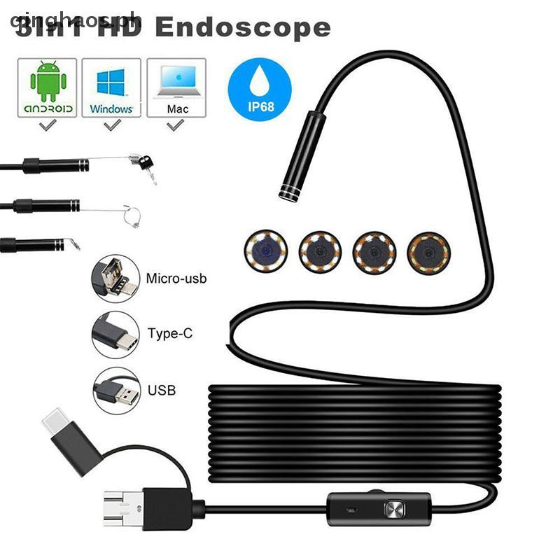 QINHAO 3 in 1 USB Type-C Endoscope Inspection Borescope 5.5/7/8mm Lens ...