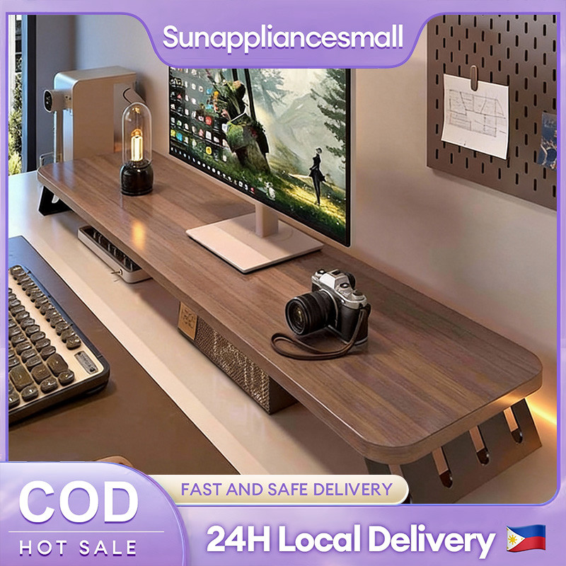Wooden Monitor Stand Extended Desktop Organizer Shelf for Computer ...