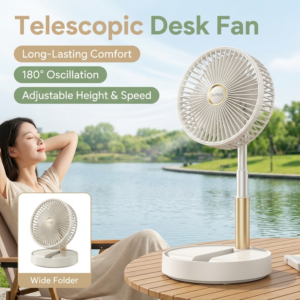 Desk Standing Fan Portable Rechargeable Battery Strong Wind Low Noise ...