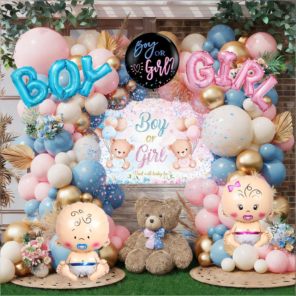 1set Gender Reveal Pink Blue Confetti Balloons Arch Kit with Boy Girl ...