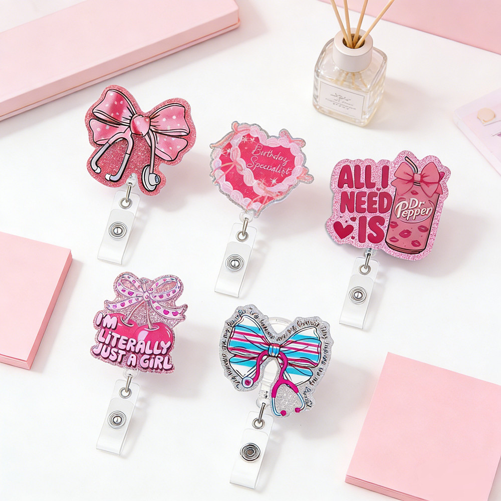 Bow Nurse Badge Reel for ID Badge Holders, Cute Pink Retractable ...