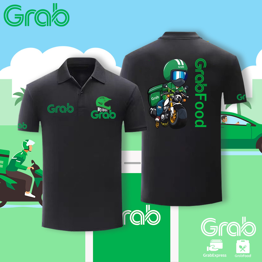 Polo Grab Food Rider Baju Classic Short-Sleeved Shirt top Delivery Pure ...