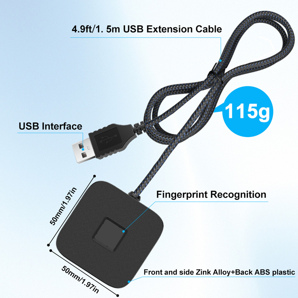 For Windows Hello Fingerprint Reader with 5ft Cable Portable USB ...