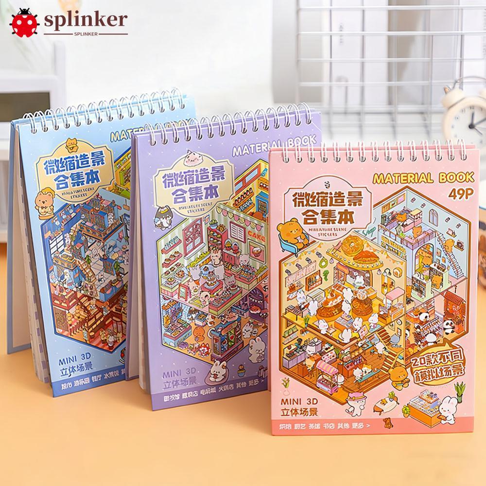 SPLINKER 20Pcs 20in1 Cartoon Landscape Sticker Book DIY 3D Pocket Cabin ...