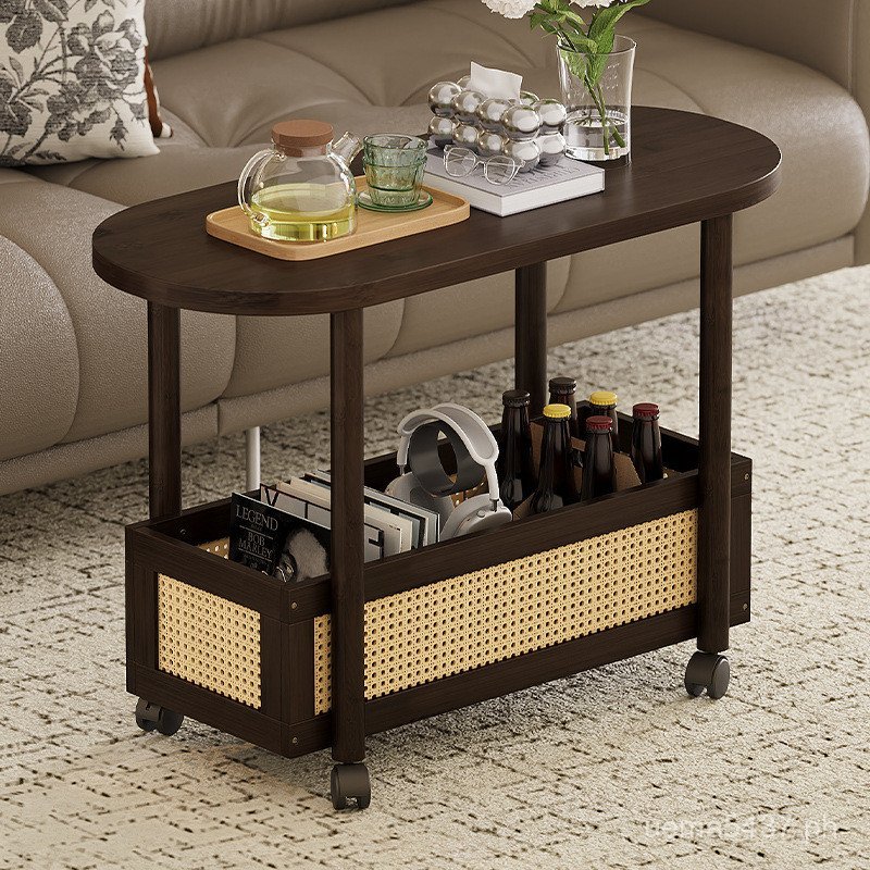 Small Apartment Sofa Home Book Coffee Table Storage Rack Movable Snack ...