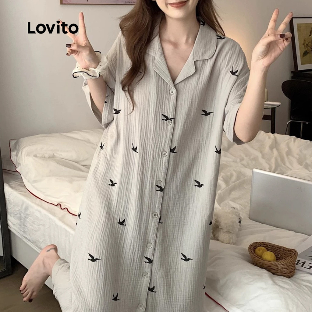 Lovito Women Casual Robe Simple Daywear Loungewear Spring/summer Grey ...