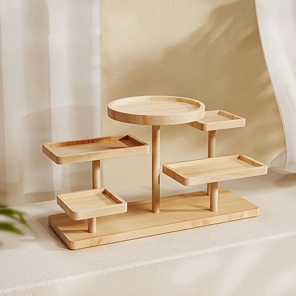 Wooden multi-tiered display shelf, wooden display stand, wooden shelf ...