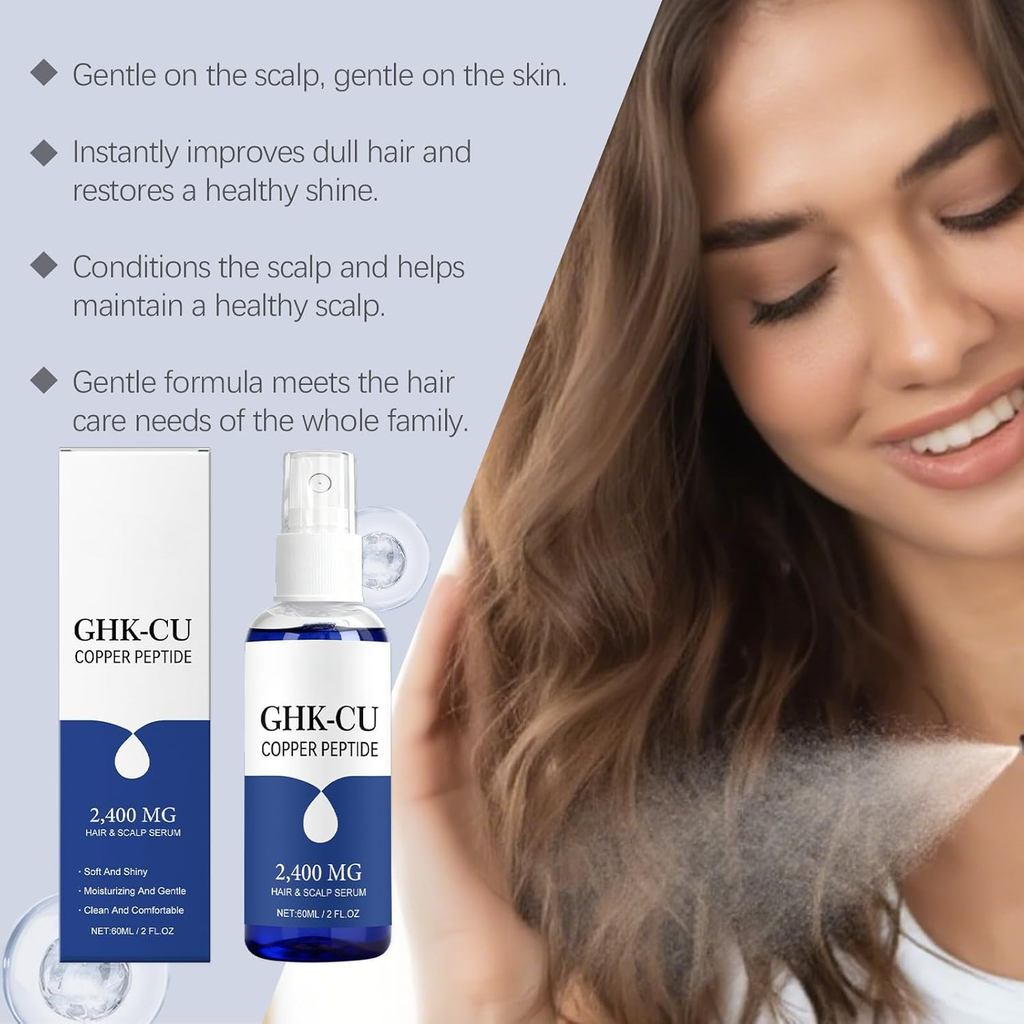 injectable ghk cu before and after GHK-Cu Copper Peptide Hair & Scalp Serum Spray, 2400 mg, Lightweight  Water-Based Leave-in Hair Serum for Smoothness & Shine, Moisturising Care  for Dry Scalp