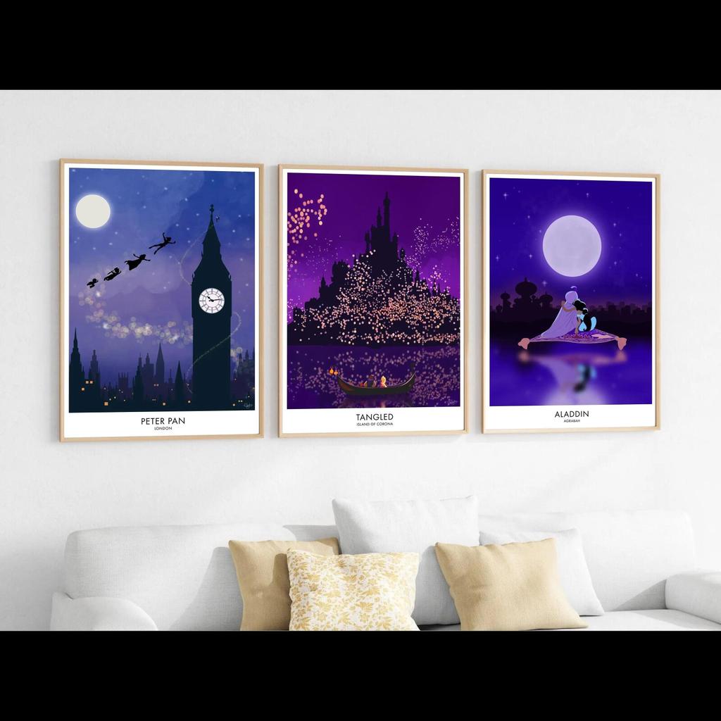 Set of Disney Travel Posters Print Canvas Movie Locations Princesses ...