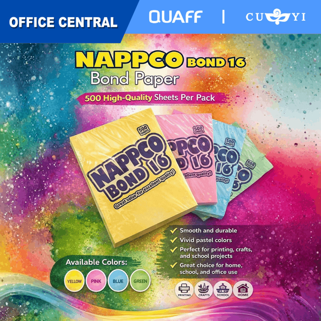 Colored Bond Papers Nappco 56GSM | (500 sheets Per Ream) Long & Short l ...