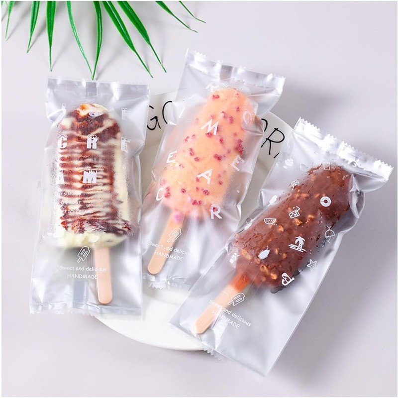 100pcs Graham Bar Packaging 8x19 Ice Cream Plastic Packaging Gold Clear ...