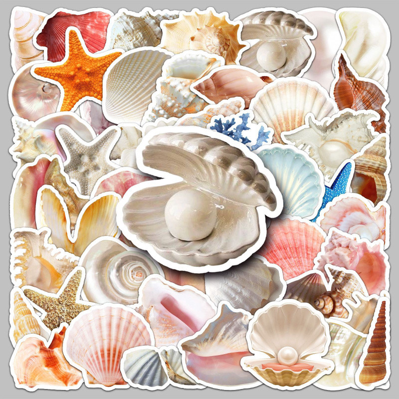 50 Pieces of Shell Stickers Creative Phone Case Computer Waterproof ...