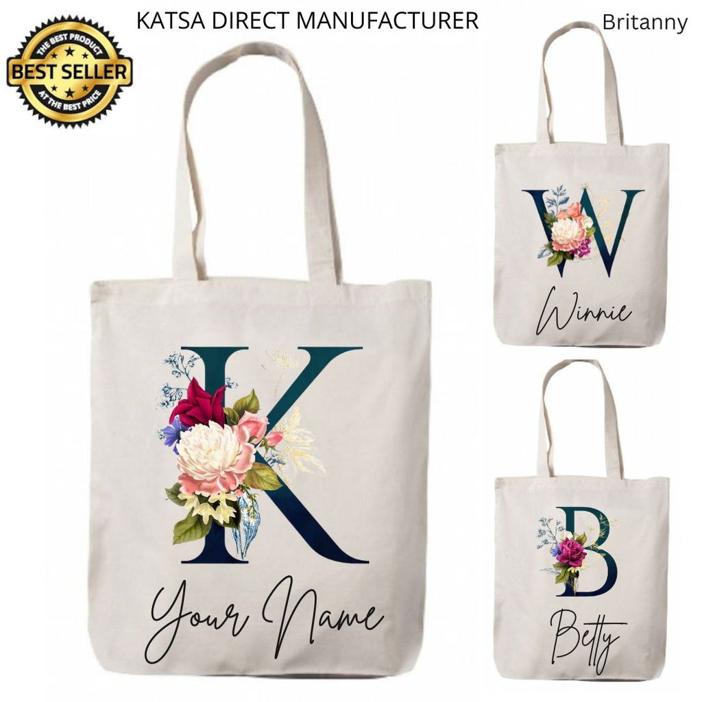 Personalized Your Name Canvas Tote Bag 12x14 | KATSA Monogram Custom ...