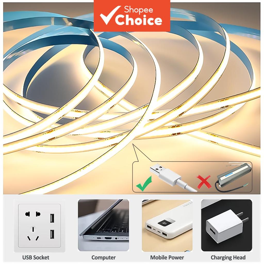 4-meter-long silicone COB LED strip light, touch-sensing switch, disco ...