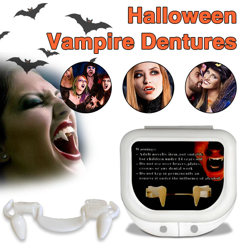 Retractable Vampire Teeth Dentures Fangs Halloween Cosplay Vampire ...
