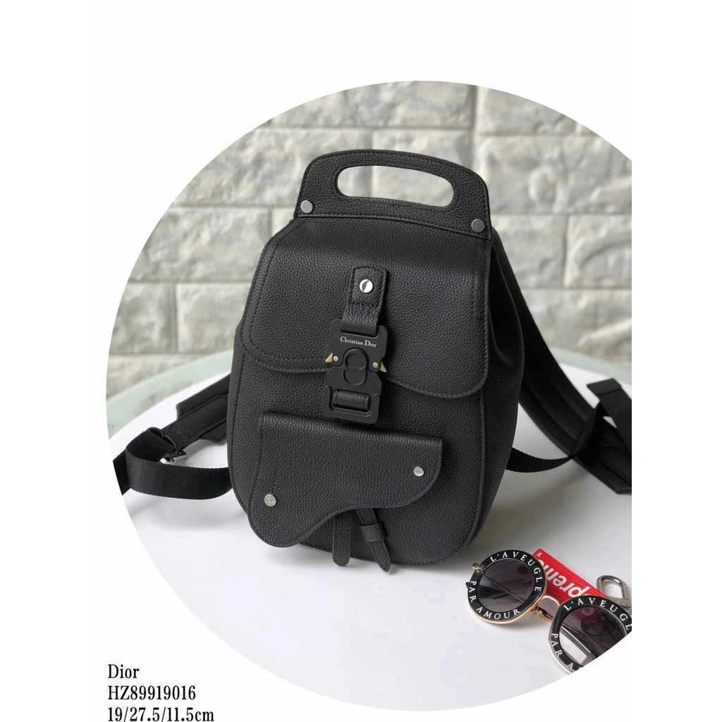 DIOR SADDLE Black Calfskin Backpack, External Thermal Print