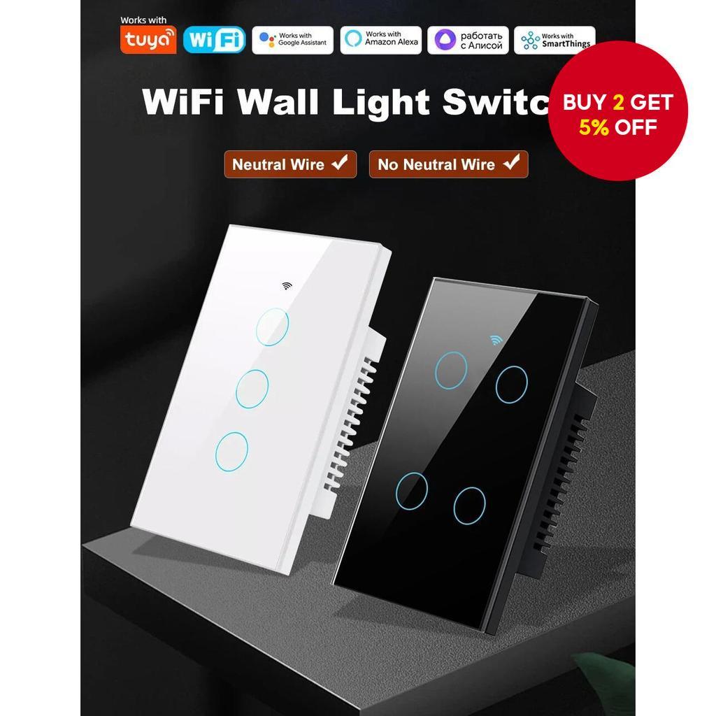 Image showcasing Wifi Smart Wall Woks with Tuya US Touch Switch No Neutral Wire Required ...