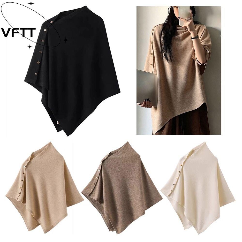 VFTT Knitted Thick Warm Poncho, with Button Irregular Pashmina Shawl ...
