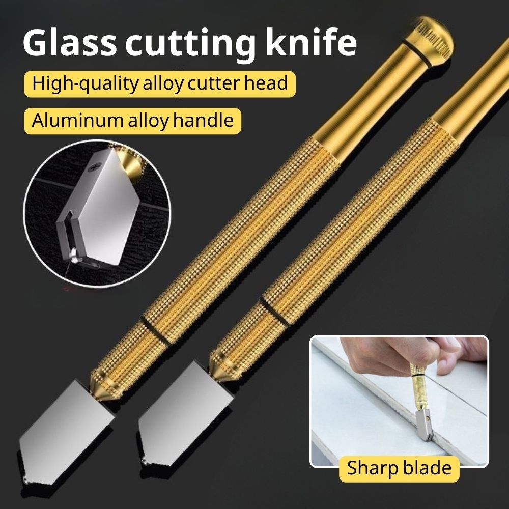 Heavy-duty diamond glass cutter with ergonomic brass-coated handle and ...