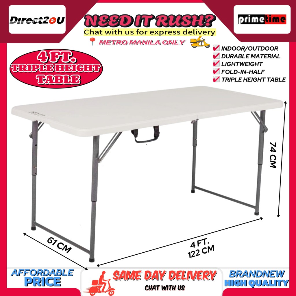 Primetime 4 Ft. Rectangular SIX SEATER Fold-in-Half TRIPLE Height ...