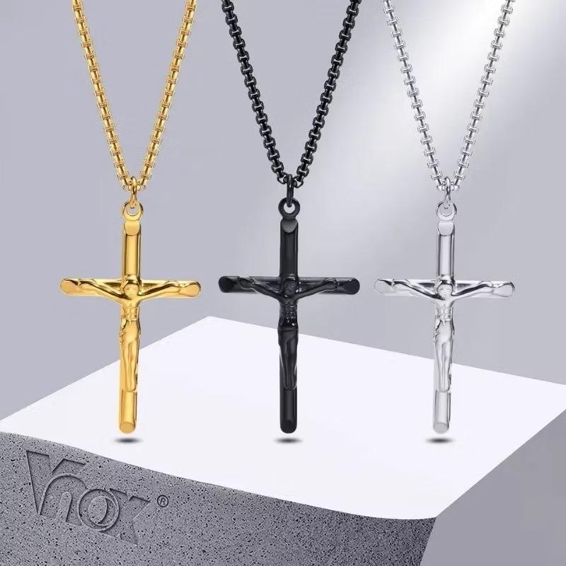 ROLO TITANIUM NECKLACE + CROSS STATUE PENDANT FOR MEN AND WOMEN, NEWEST ...