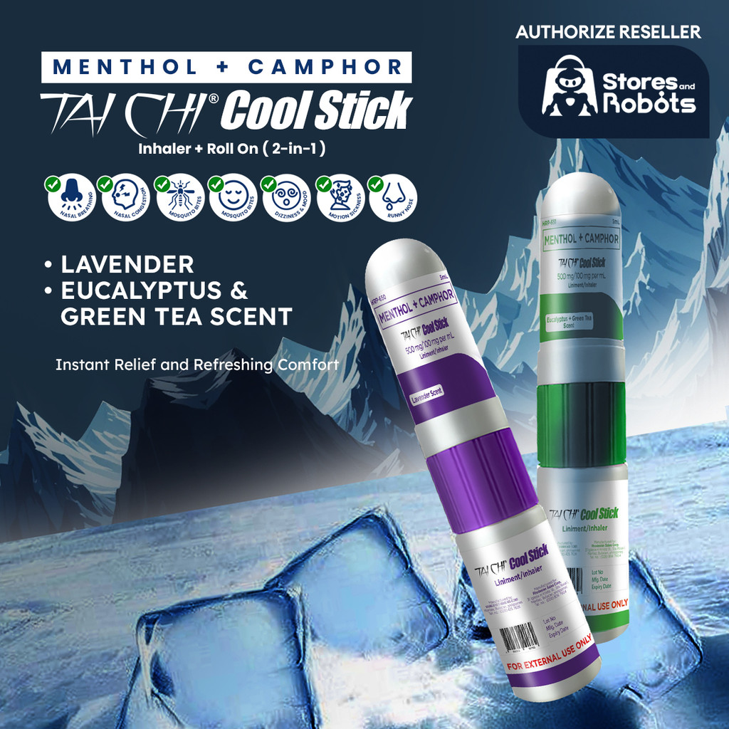Tai Chi Cool Stick Inhaler + Roll-on Liniment 5ml – Eucalyptus + Green ...